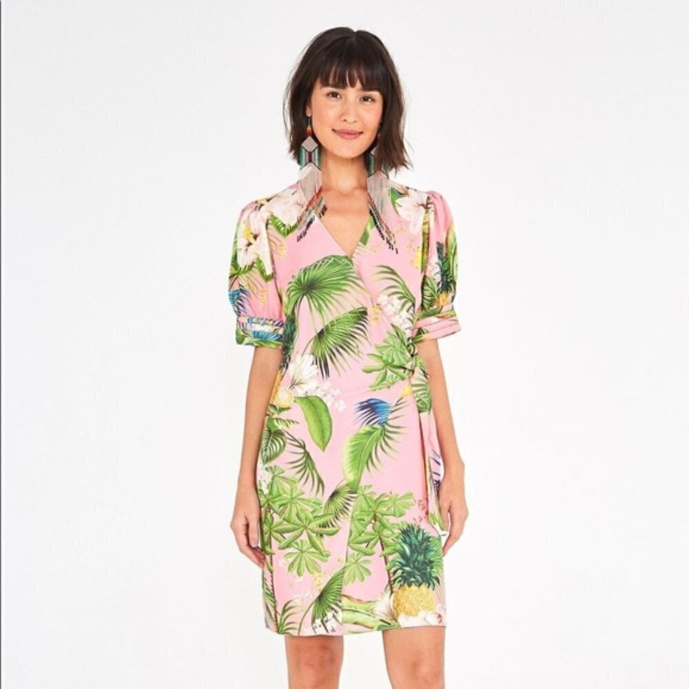 Farm Rio Bahia tropical floral wrap dress, size XS